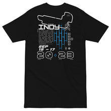 Load image into Gallery viewer, Back view of black &#39;The No Limits&#39; racing hoodie with unique Indy patterns and logos.
